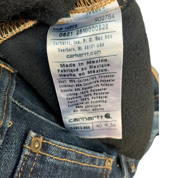 NWT CARHARTT Relaxed Fit Flannel-Lined 5 pocket Jean SZ 40 x 36 - Picture 8 of 8
